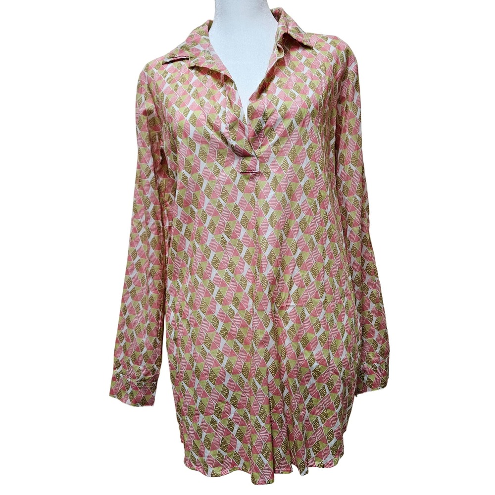 NWT Rock Flower Paper Long Sleeve Popover Geometric Print Beach Tunic Size Small